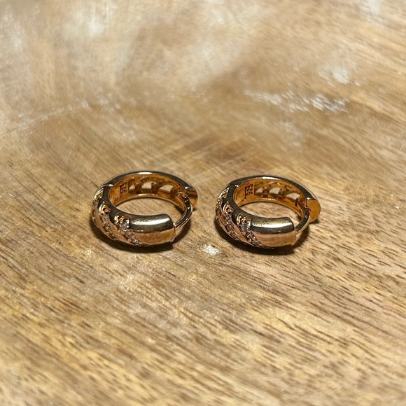 CZ Huggies Gold Vermeil Over 925 Sterling Silver Earrings - Picture 4 of 12